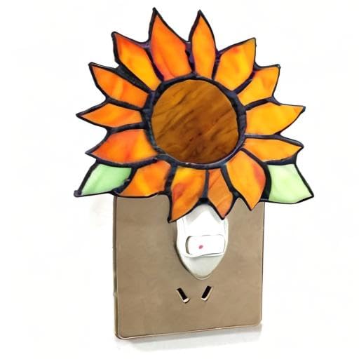 HUIMEIJU Tiffany Glass Sunflower Night Light - Plug-in Wall Night Light with Warm Orange Glow for Bedroom, Nursery, Hallway (1PC) | Perfect as Wake-Up Light, Decorative Lighting & Safe Nightlight for Kids
