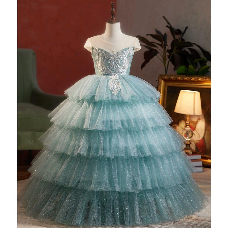 Royal Blue Tulle Flower Girl Dress with Scoop Neckline - Elegant Floor-Length Princess Gown for Weddings, Pageants & Special Occasions