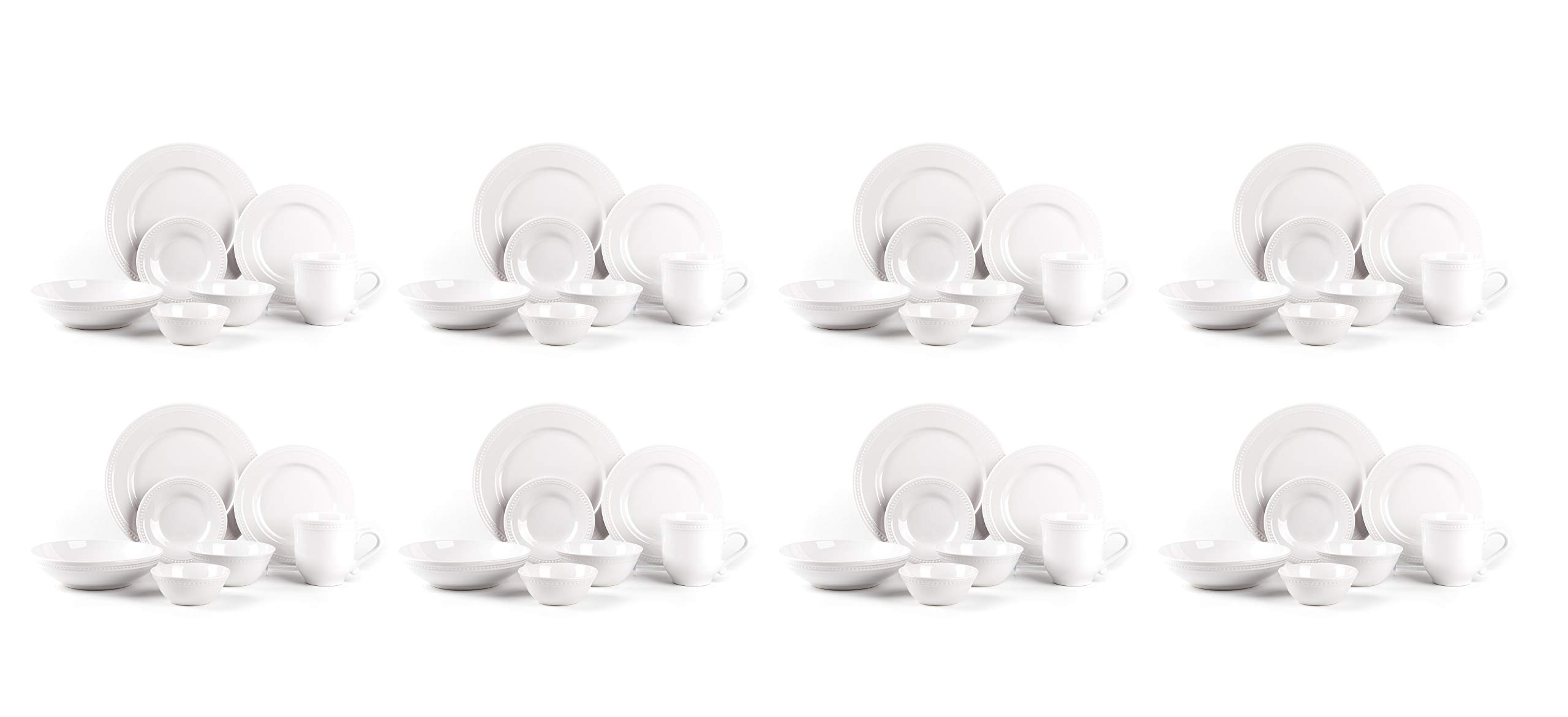 Pearl Dots Stoneware Dinnerware Set - 56 Piece White Porcelain Dinnerware Set for Family & Guests | Elegant Tableware for Everyday Use, Dinner Parties & Special Occasions