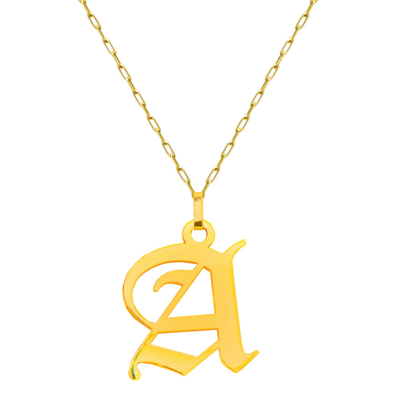 14K Genuine Gold Old English Initial Charm Necklace - Personalized Letter Pendant Jewelry for Women, Gift for Her, Birthday, Anniversary, Valentine's Day