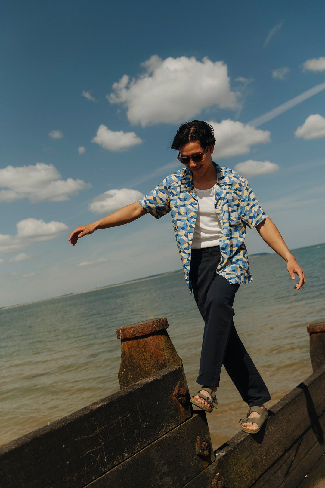 Blue Ecovero™ Mosaic Waves Cuban Shirt for Men | Eco-Friendly Short Sleeve Hawaiian Shirt | Perfect for Beach Vacation, Summer Party & Casual Wear