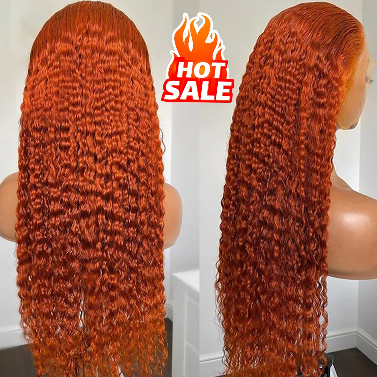 13x4 Lace Front Wig for Black Women - 20 Inch Deep Curly Ginger Orange Human Hair Wig with Pre-Plucked Hairline & Thick Ends | Perfect for Daily Wear, Cosplay & Special Occasions