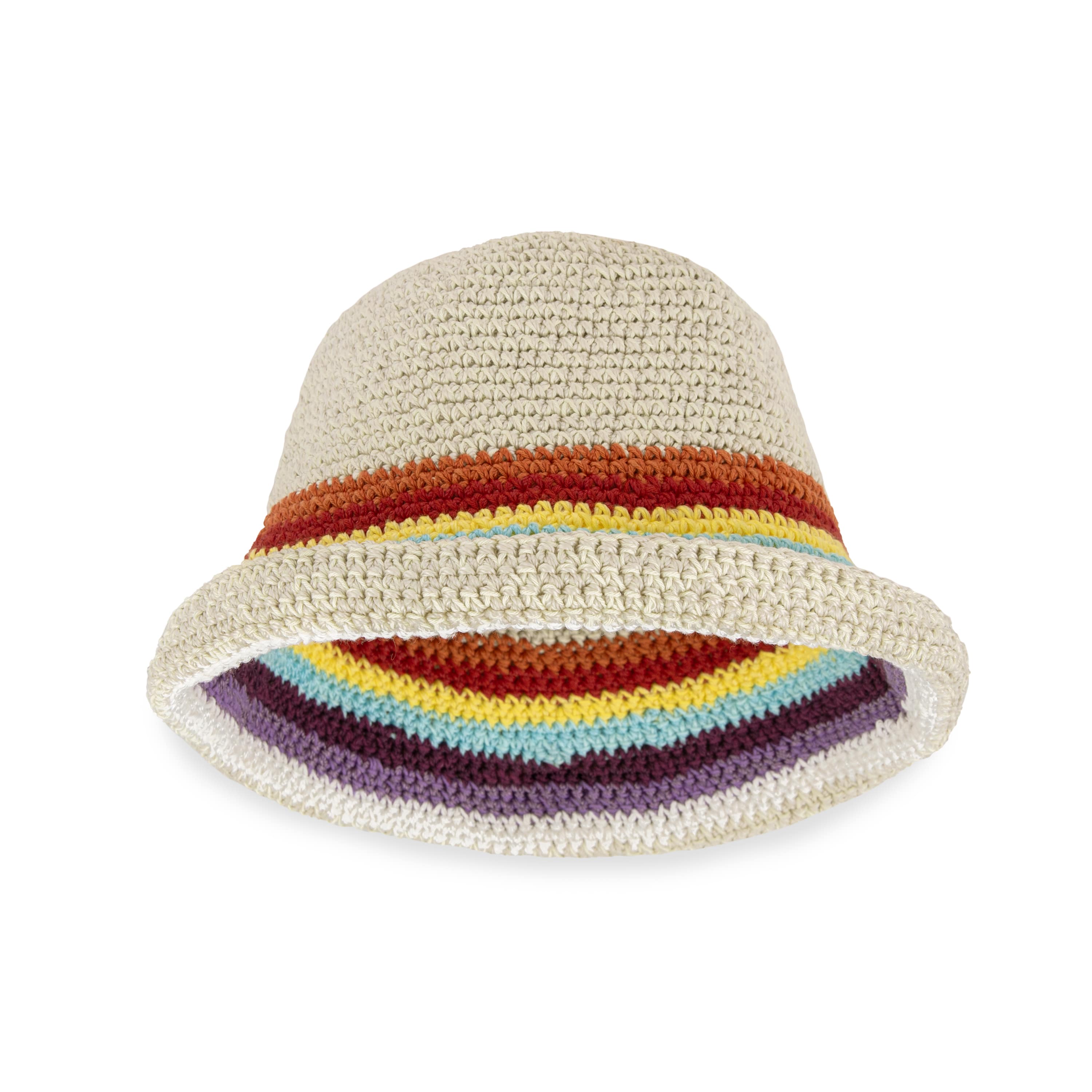 Lanie Bucket Hat - Hand Crochet Retro Rainbow Sun Hat for Women - Perfect for Beach, Summer Outfits & Music Festivals