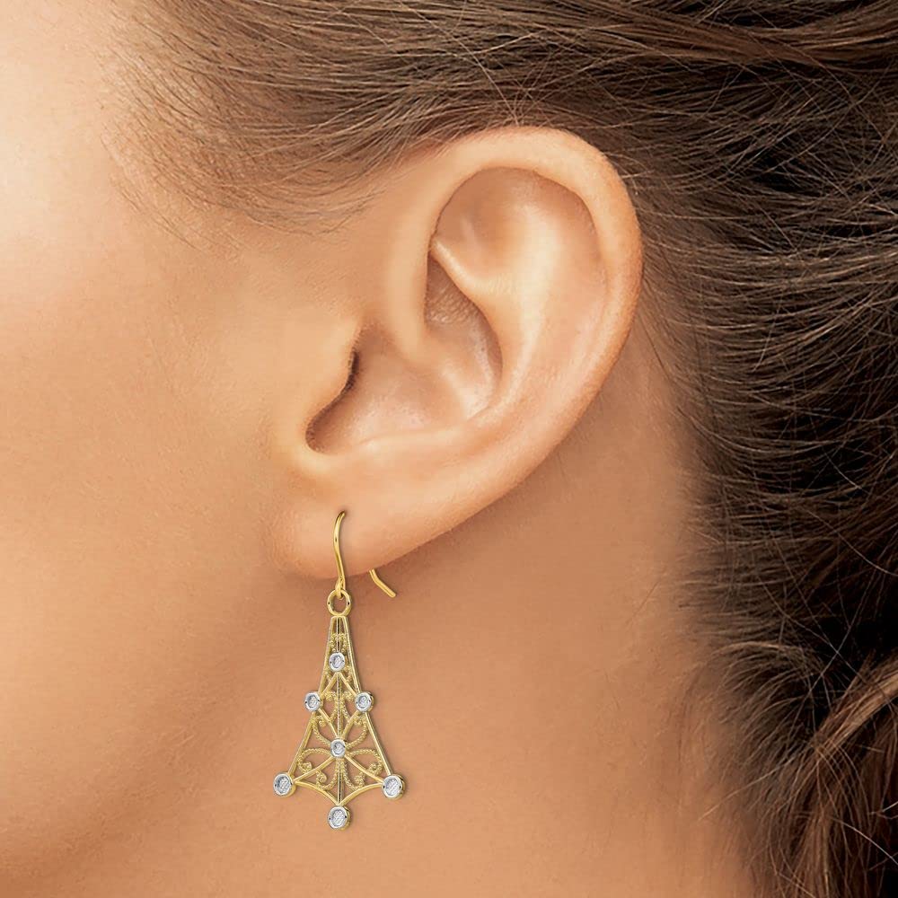 14k Yellow Gold Two-Tone Dangle Wire Earrings for Women | Unique Handmade Jewelry Gift for Her | Perfect for Parties, Weddings & Special Occasions