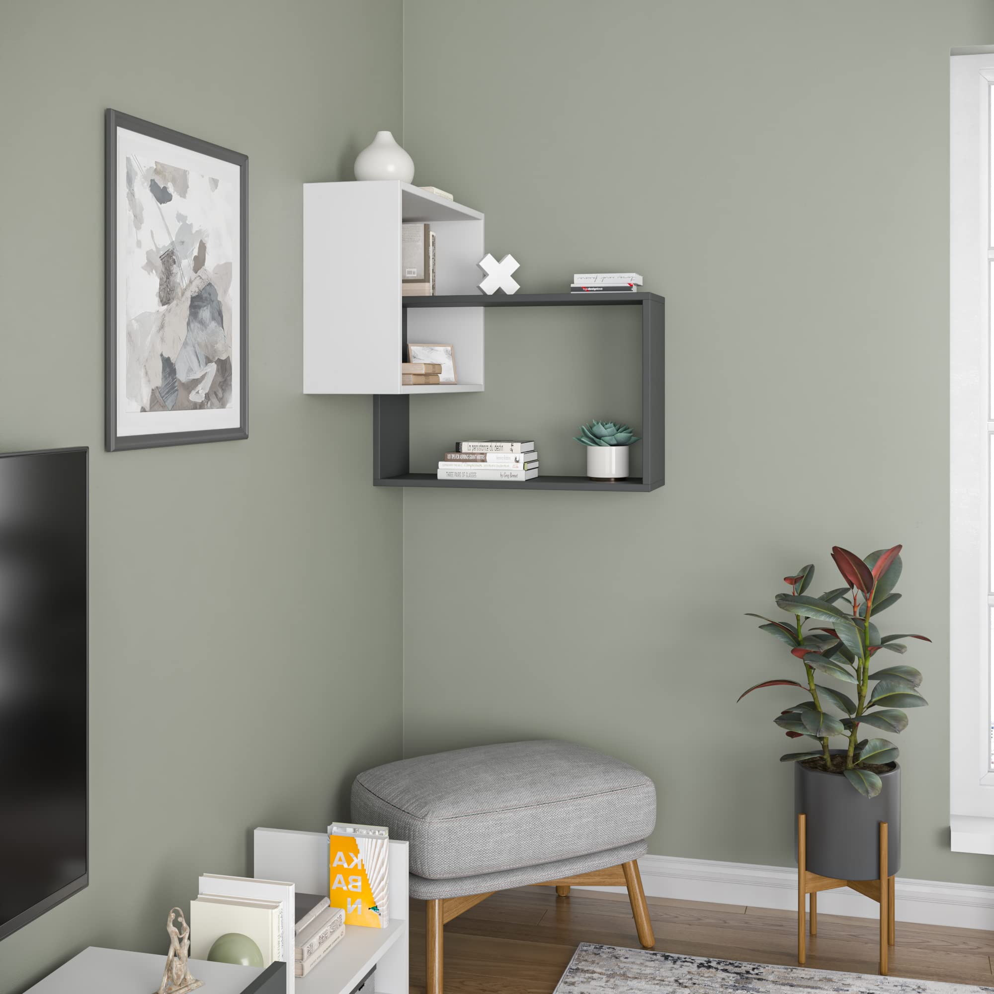 Modern White & Anthracite Wall Shelf 26.7