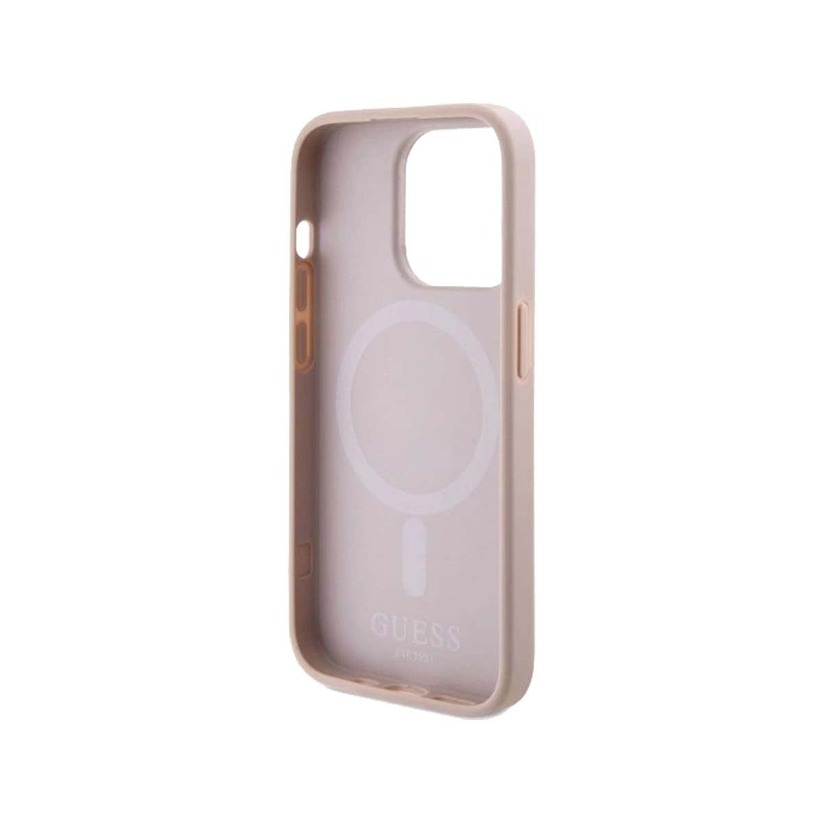 Guess Saffiano Leather MagSafe Phone Case for iPhone 15 Pro - Pink | Slim Protective Cover with Magnetic Alignment | Perfect for Work, Travel & Everyday Use
