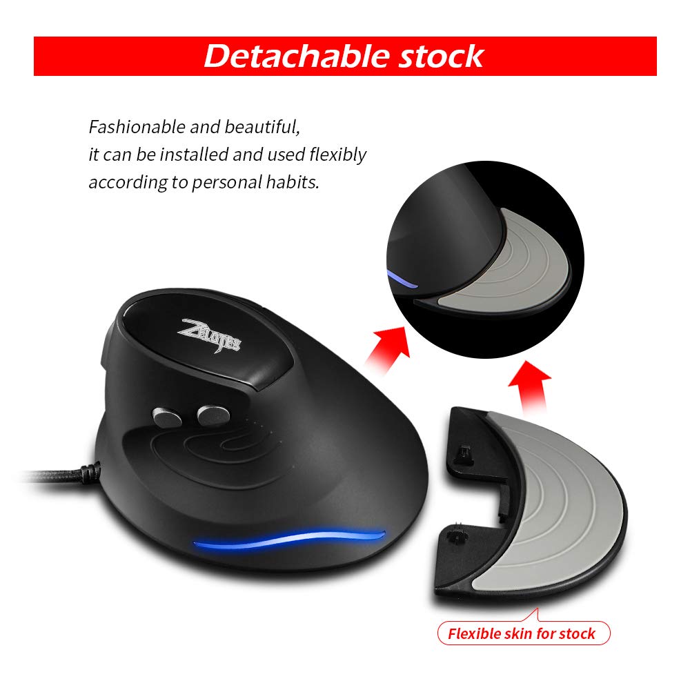 Zelotes Vertical Ergonomic Mouse - 3200 DPI Wired USB Optical Mouse with 6 Buttons, Carpal Tunnel Relief for PC, Laptop, Mac (Black) | Perfect for Office Work, Gaming & Long Computer Sessions