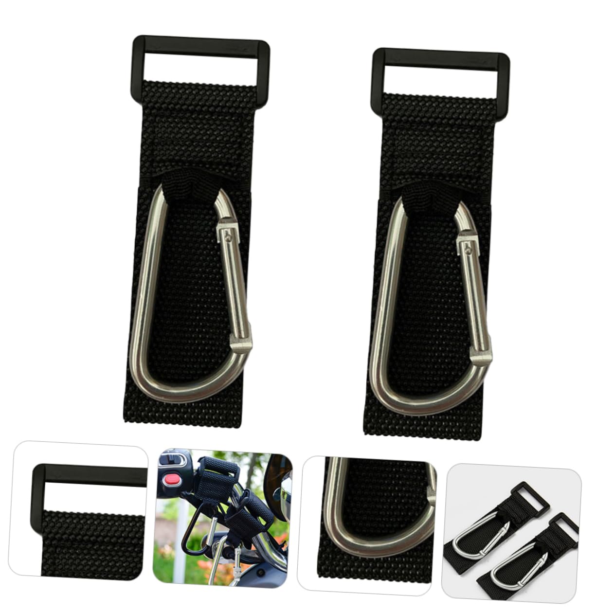 COOLHIYA Baby Stroller Hooks - 4 Pack D-Shape Stroller Hangers with Carabiner Clips, Silver Mummy Bag Holder for Diaper Bags & Shopping (Perfect for Strollers, Shopping Carts & Travel Accessories)
