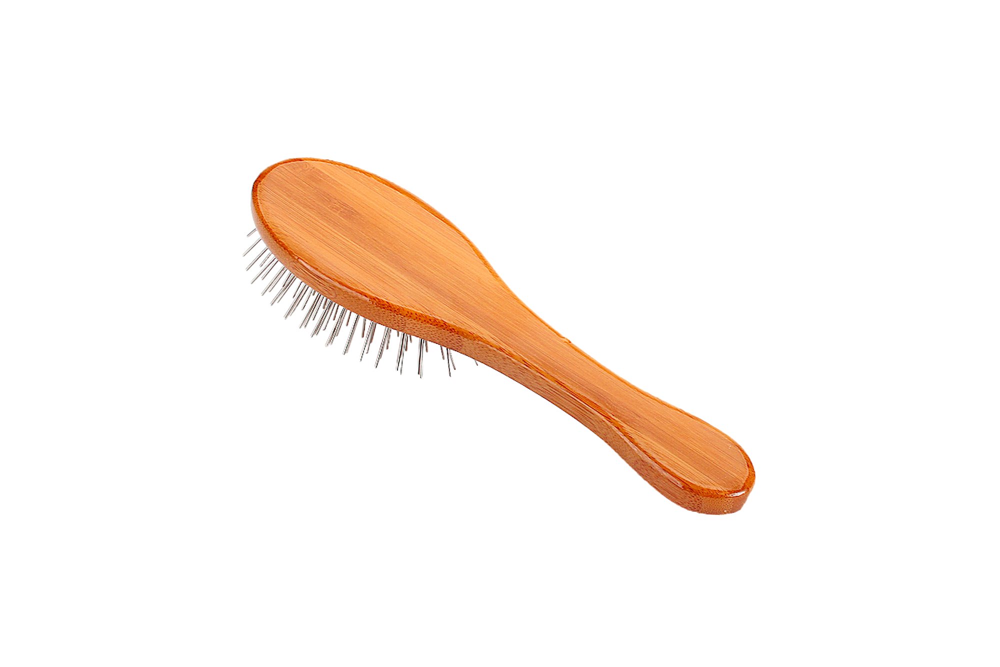 Premium Small Oval Wire Bass Brushes for Dogs & Cats - Gentle Pet Grooming Brush with Bamboo Wood Handle - Perfect for Shedding Control & Coat Shine at Home or Professional Grooming