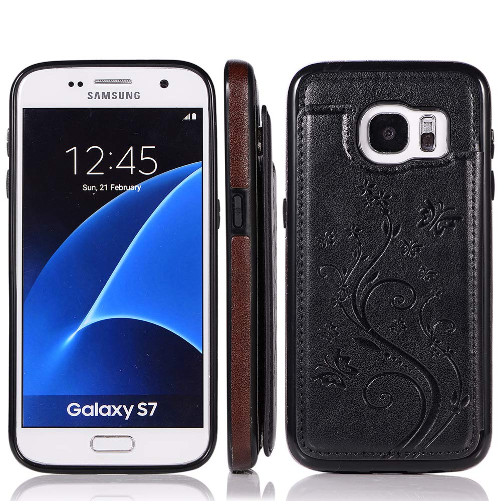 Premium Samsung Galaxy S7 Phone Case with Tempered Glass Screen Protector - Wallet Flip Leather Cover with Card Holder & Stand Function - Compatible with Galaxy S7/SM-G930V/G930A (Black) - Perfect for Daily Use, Travel & Business Meetings