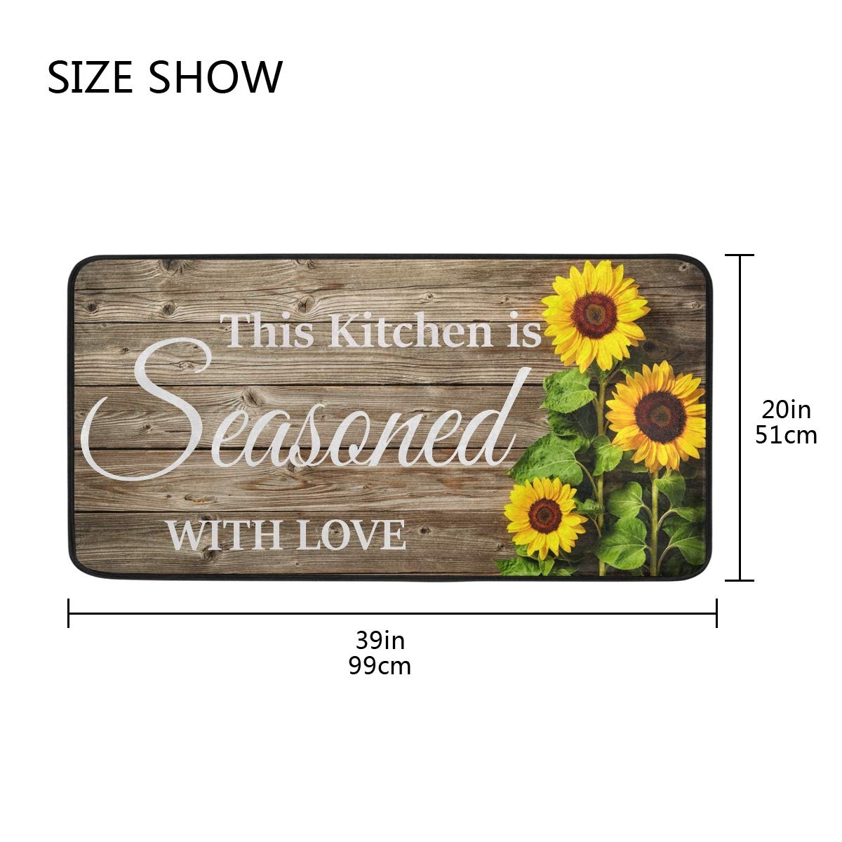 Washable Kitchen Rug Floor Mat - Anti-Fatigue Cushion with Sunflower Design for Wooden Floors | Non-Slip Comfort Mat for Cooking, Baking & Dishwashing Areas