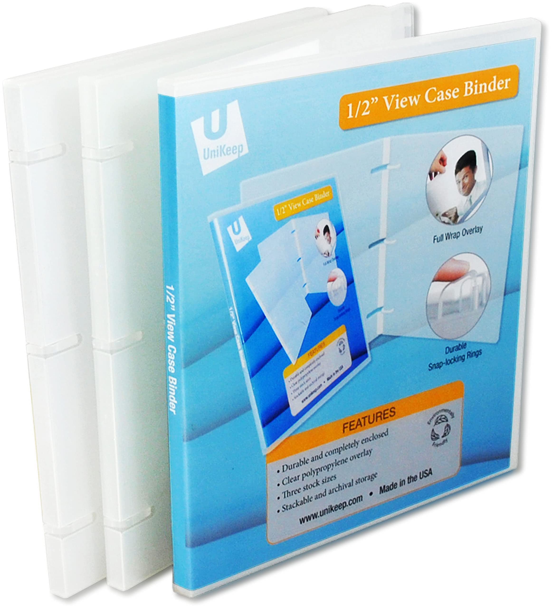 UniKeep 3 Ring View Binder - Fully Enclosed Binder Case in White, Clear, or Black - Multiple Spine Widths (0.5 Inch, Pack of 3) - Perfect for School, Office, and Document Organization