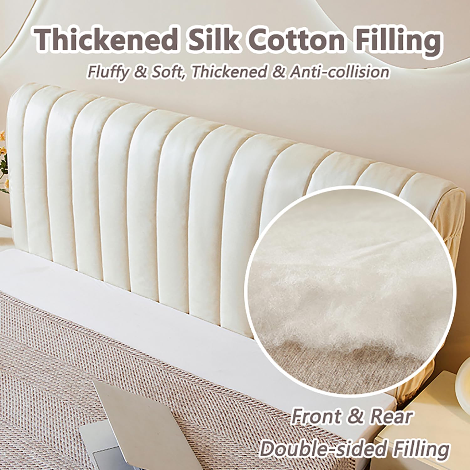 Thicken Headboard Cover - Double-Sided Filling Cotton Stretch Slipcover for Full/Queen/Cal King Size Beds (78.7in King) - Washable, Dustproof Bed Headboard Protector in Black - Perfect for Bedroom Decor & Mattress Protection