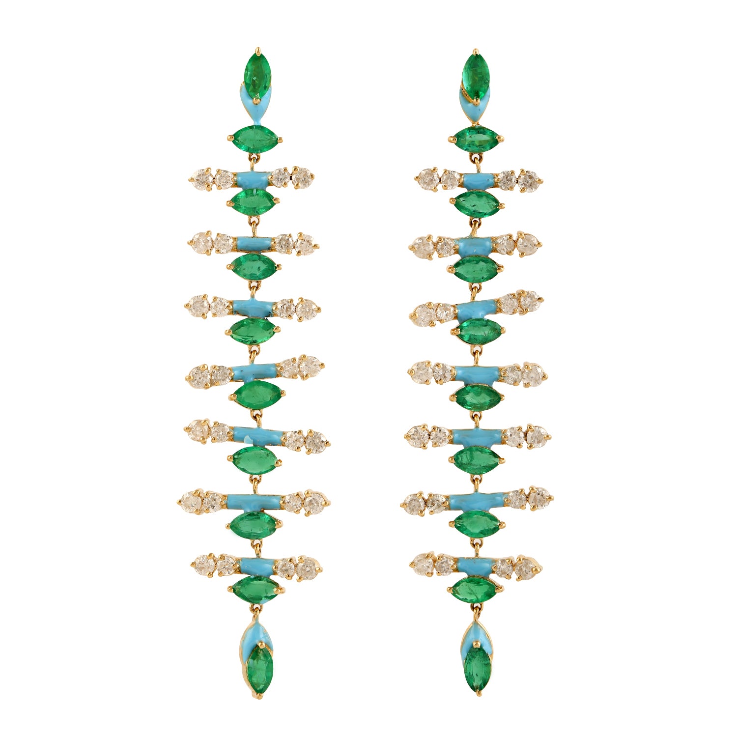 Exquisite Marquise Emerald Pave Diamond Long Chandelier Earrings in 14K Gold - Perfect for Weddings, Galas & Evening Events