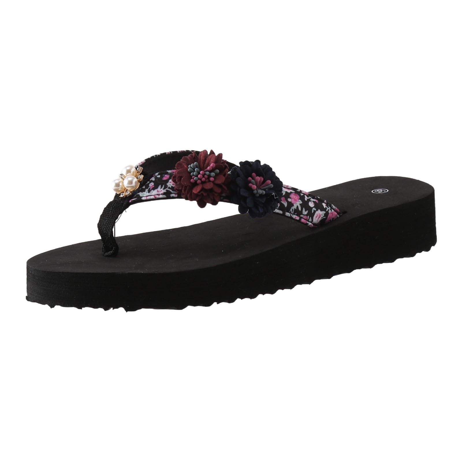 WILLBEST Women's Flat Sandals - Comfortable Lightweight Beach Thong Sandals with Non-Slip Sole, Summer Slippers with Jewelry Accents (Red) - Perfect for Walking, Beach Vacations & Casual Outings