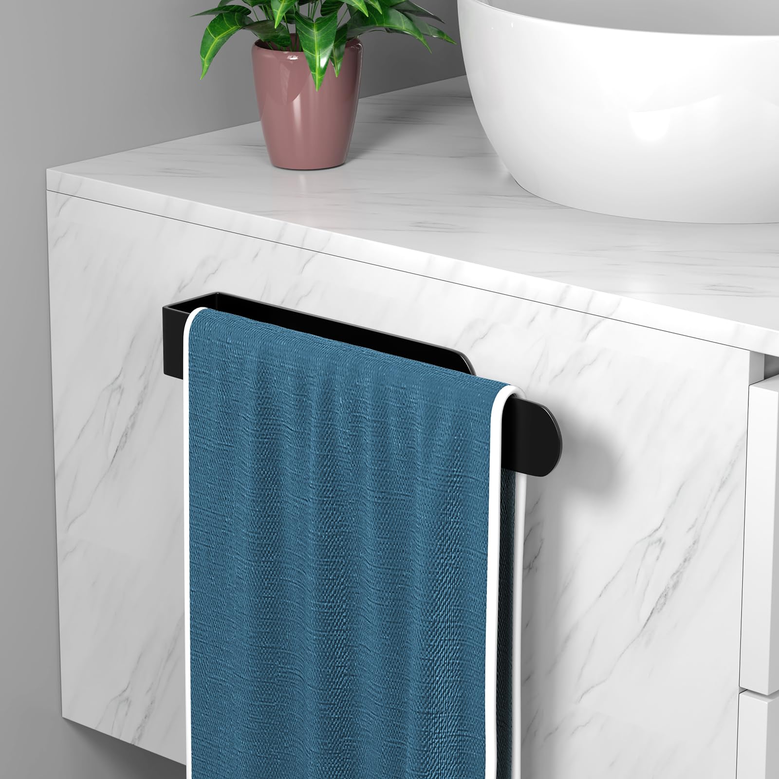 HUFEEOH Self-Adhesive Hand Towel Holder - Sturdy Bathroom & Kitchen Towel Hanger, No Drill Wall Mount Towel Bar for Cabinets (Perfect for Small Spaces, RVs, Dorms)