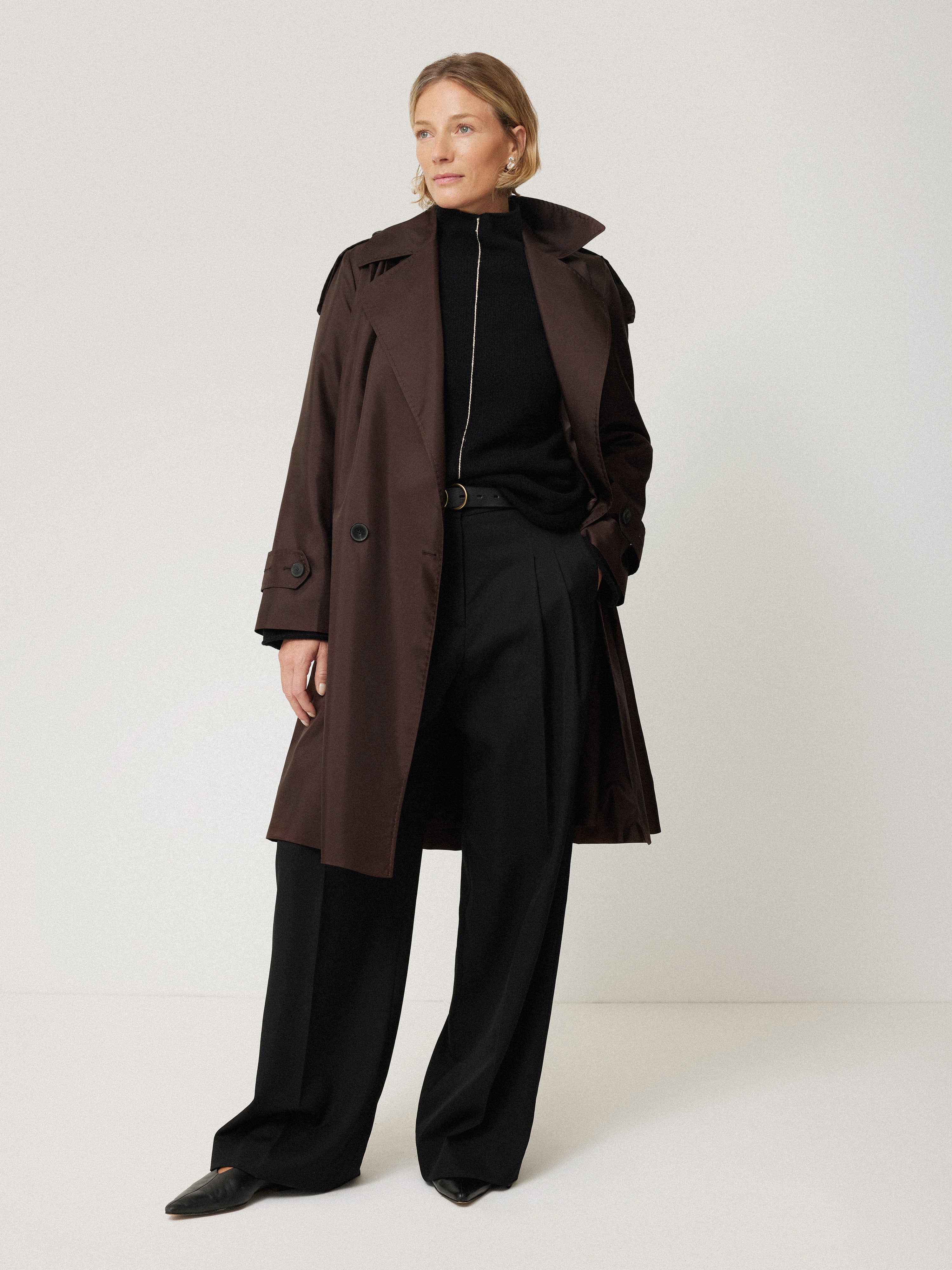 Luxury Pure Silk Trench Coat for Women - Elegant Chocolate Brown Long Coat | Perfect for Office Wear, Evening Events & Fall Fashion