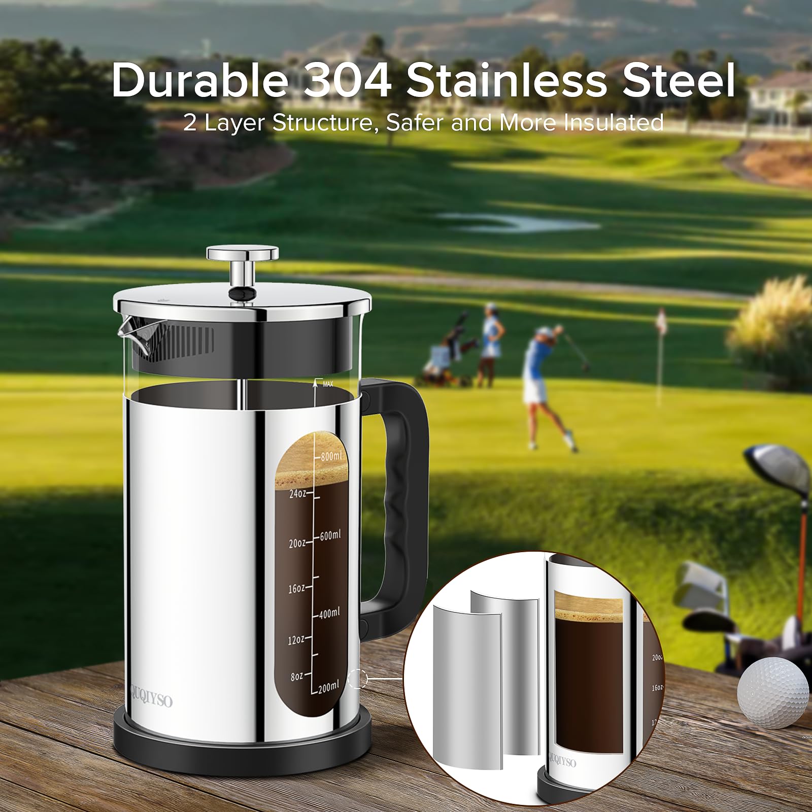 Premium 34oz French Press Coffee Maker - 304 Stainless Steel Cold Brew & Iced Coffee Maker with 4-Layer Filter, Heat-Resistant Borosilicate Glass - BPA Free, Rust-Free & Easy to Clean - Perfect for Home, Office & Camping Use