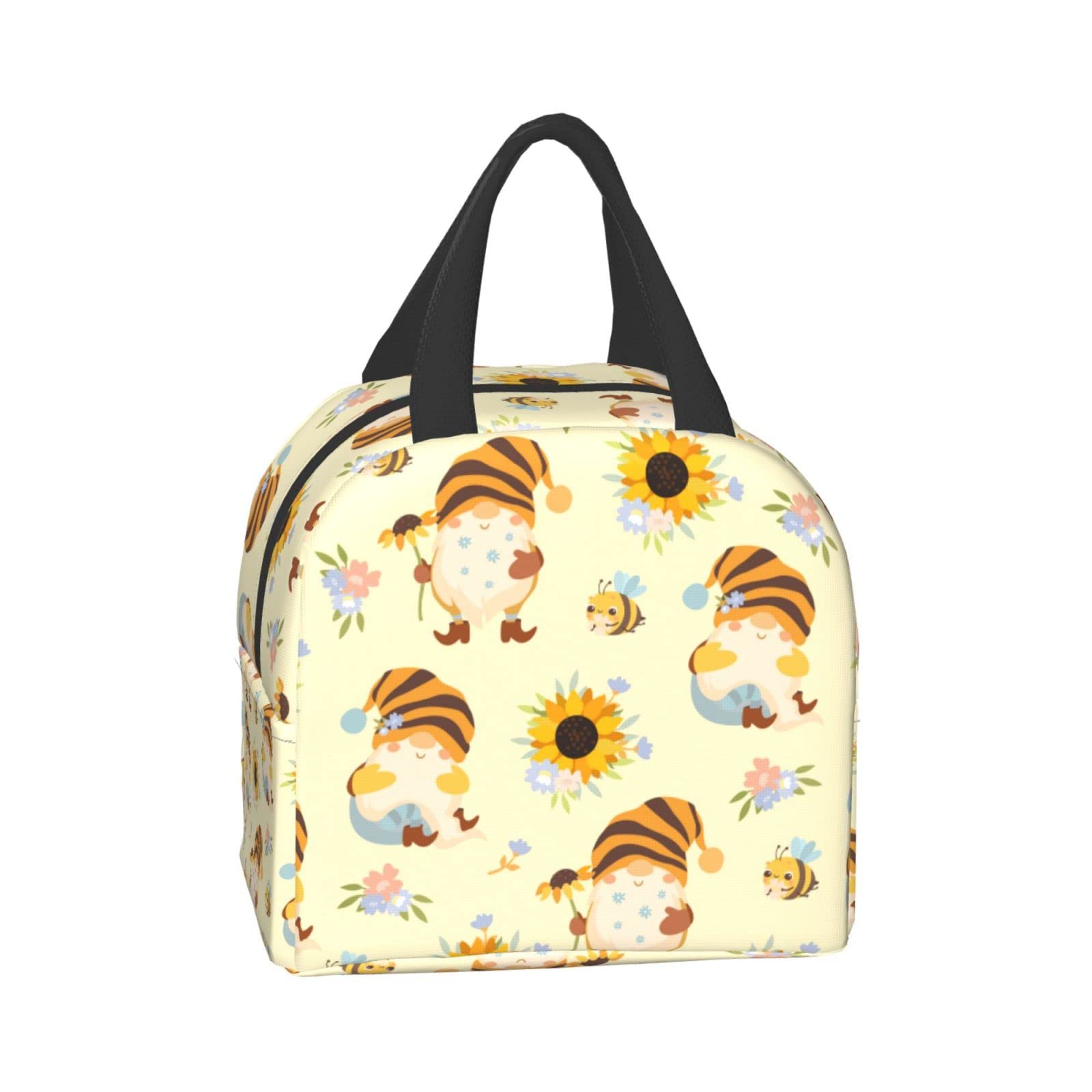 Insulated Lunch Box with Cute Sunflower & Gnome Design - Reusable & Leakproof Meal Container for Work, School, Travel & Picnic - Portable Tote Lunch Bag for Men & Women