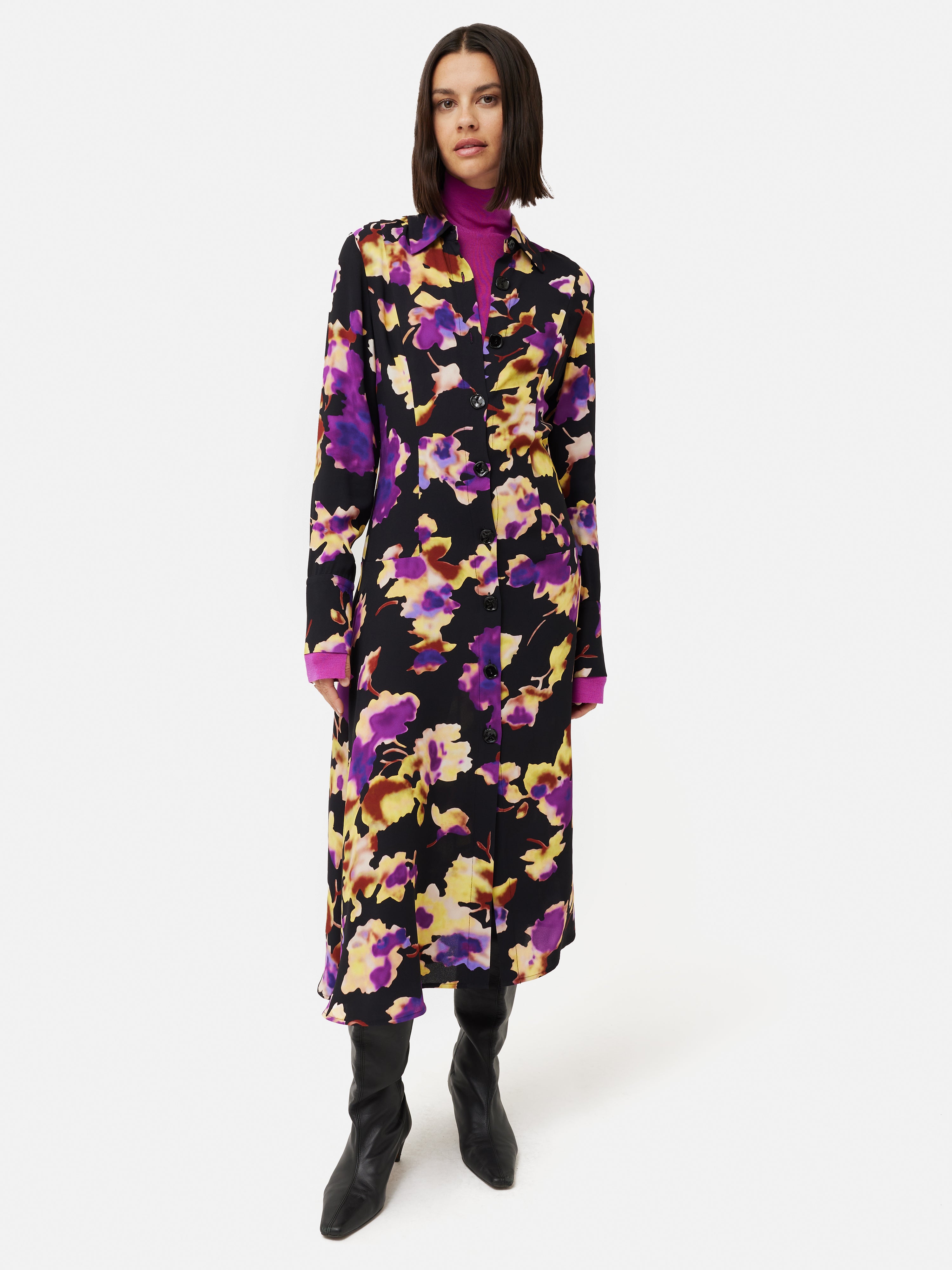 Haze Floral Crepe Dress for Women - Elegant Purple Flowy Maxi Dress with V-Neck & Long Sleeves | Perfect for Weddings, Parties & Special Occasions