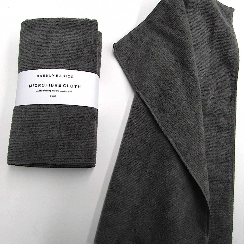 Premium Microfiber Cleaning Cloths - 2 Pack, Soft & Absorbent Grey Cloths for Dusting, Polishing & Car Detailing - BARKLY BASICS