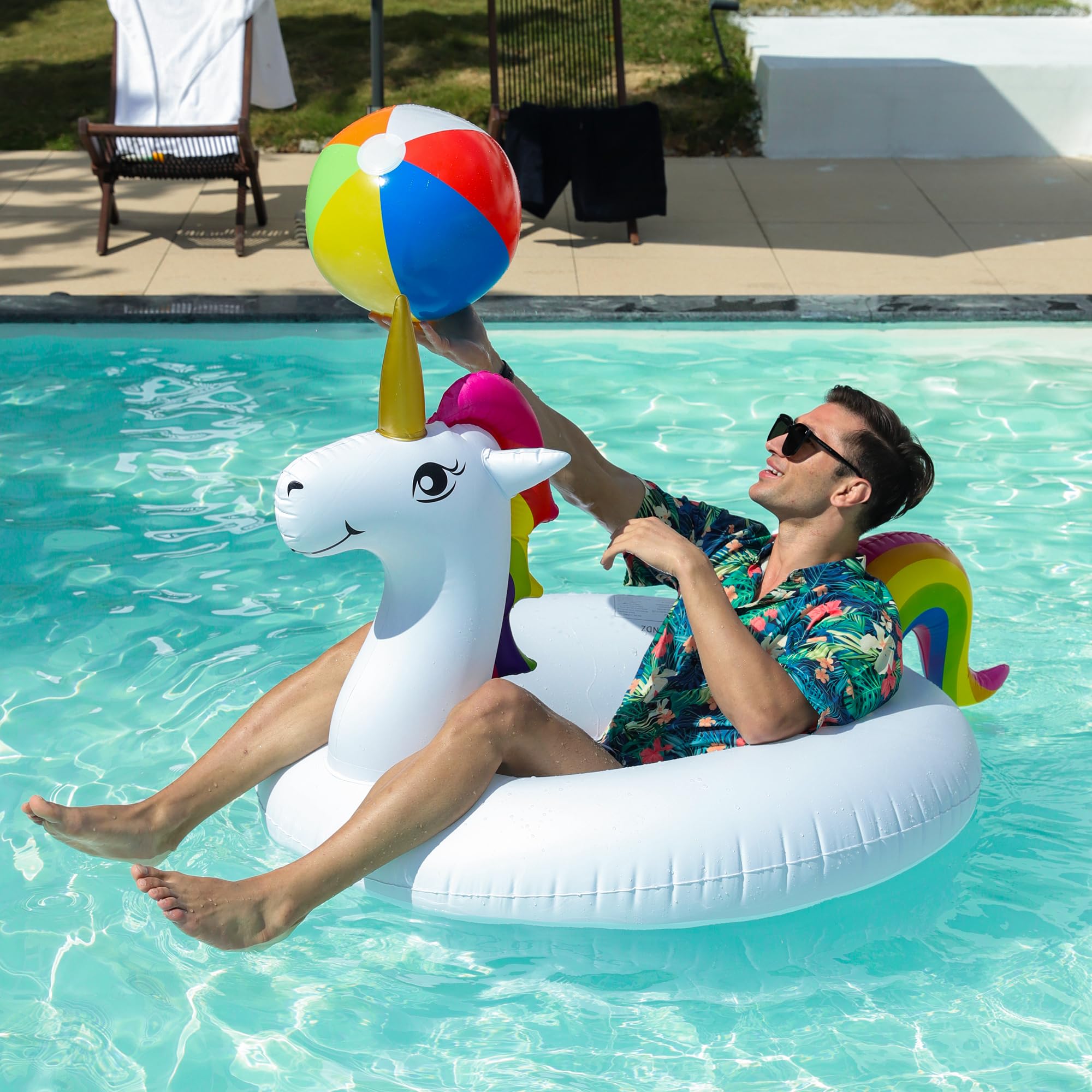 **PARENTSWELL 43-Inch Inflatable Unicorn & Flamingo Pool Floats (2-Pack) – Giant Pool Floaties with 2 Free Beach Balls – Premium Inflatable Pool Raft Tubes for Adults – Perfect for Summer Pool Parties, Beach Trips & Relaxation**
