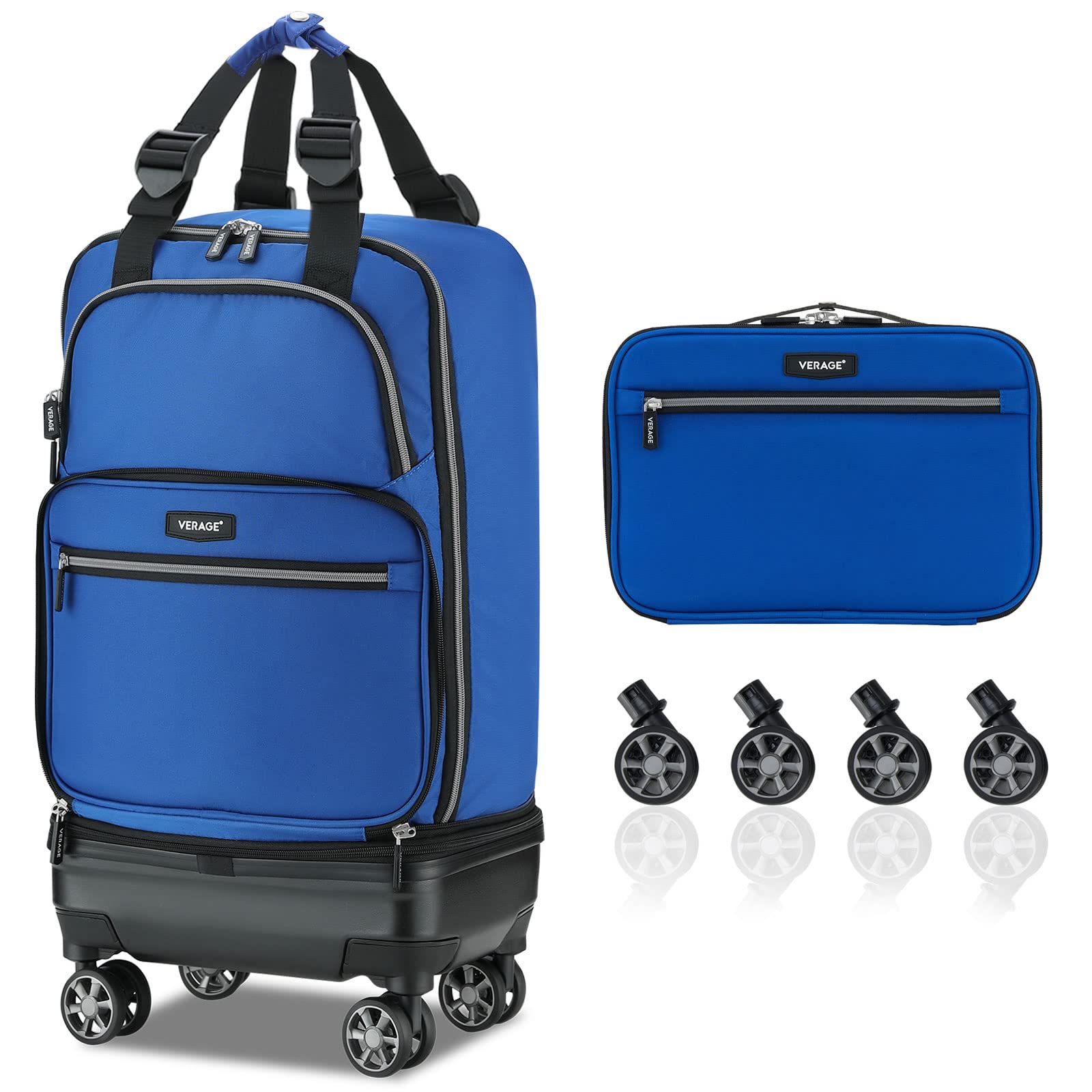 Expandable Foldable Luggage Bag 21-24 Inch - Lightweight Collapsible Suitcase with Detachable Spinner Wheels, Durable Rolling Travel Duffel for Airplane Carry-On & Weekend Trips (Blue)