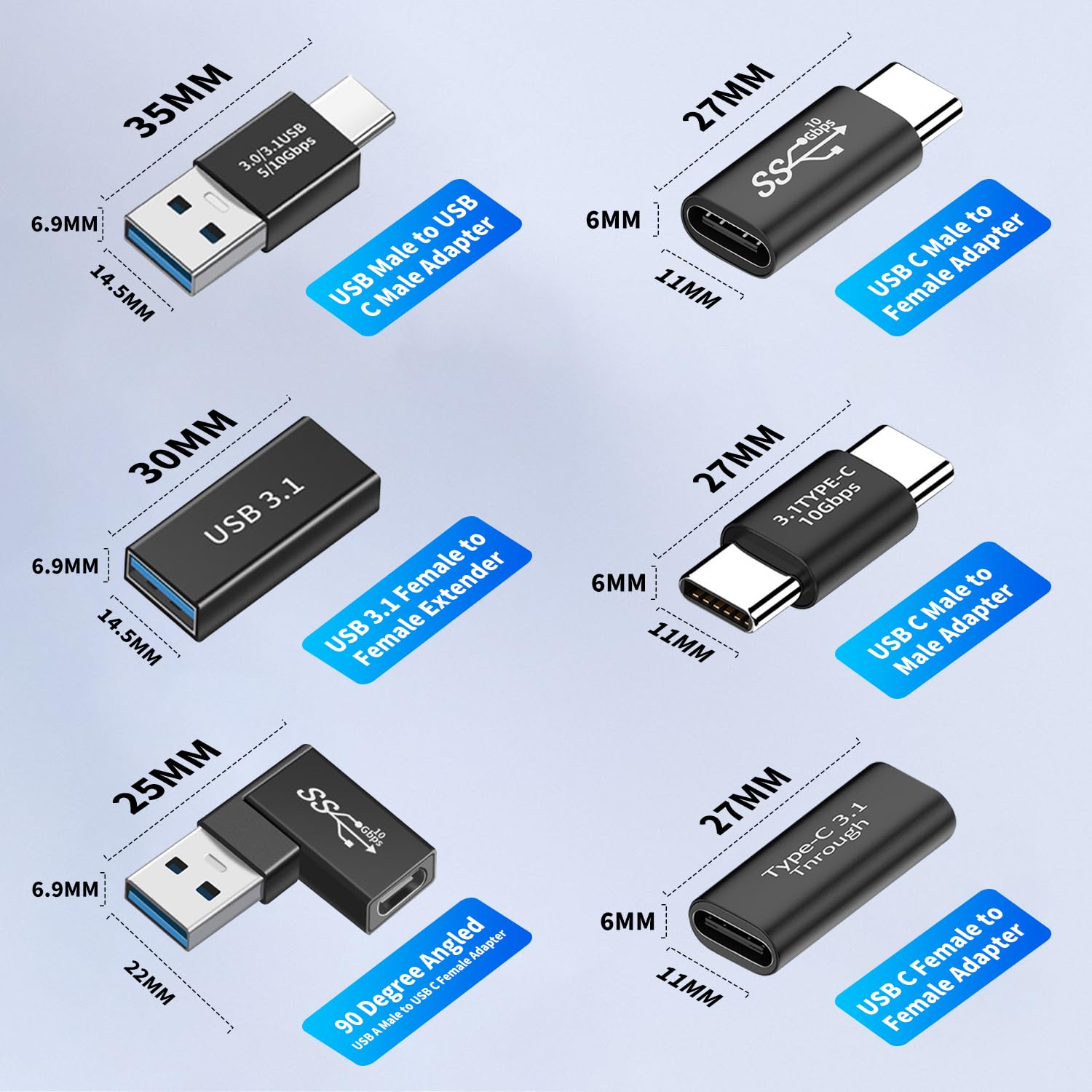 Herfair 6-Pack USB C to USB Adapter, Type C Male to USB A Female Converter Kit for Fast Charging & Data Transfer - Compatible with Laptops, Phones, Tablets, MacBook, Samsung Galaxy (Perfect for Travel, Office & Home Use)