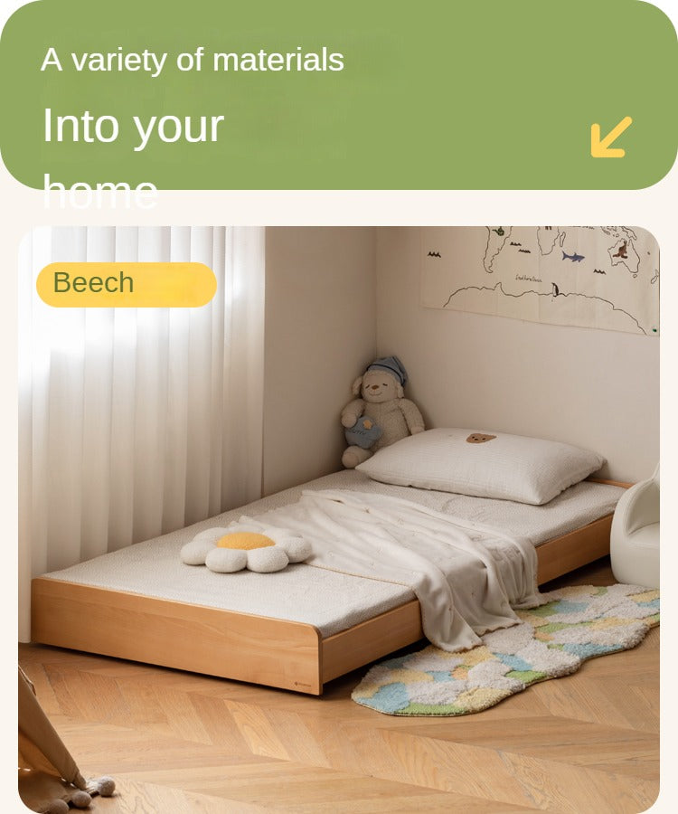 Solid Oak & Beech Wood Floor Bed with Pulley - Toddler Bed for Safe & Comfortable Sleep - Perfect for Montessori Bedrooms & Kids' Room Decor