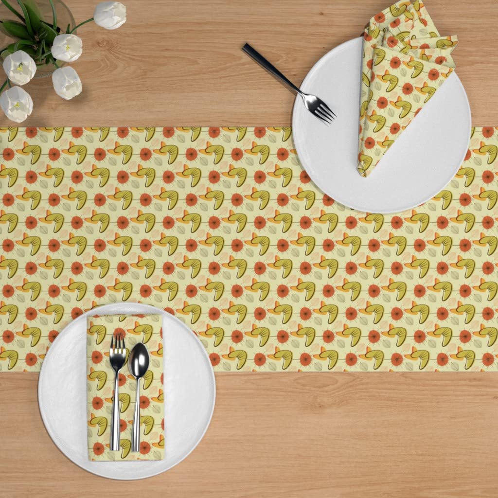 Custom Fall Mid Century Vintage Atomic Autumn Floral Print Cotton Sateen Table Runner 90