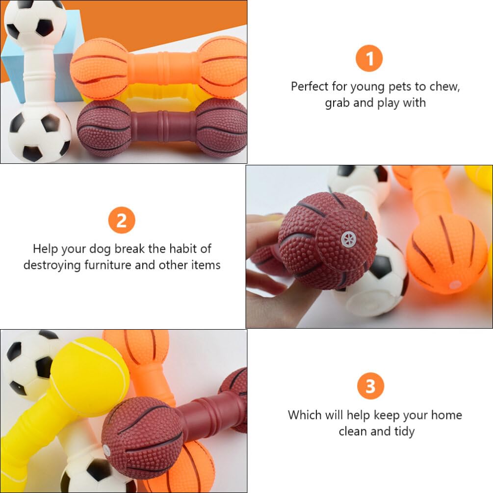 Balacoo 4-Piece Vinyl Dumbbell Dog Chew Toy - Squeaky Interactive Puppy Teething Toy for Small & Medium Dogs - Perfect for Playtime, Training & Dental Health