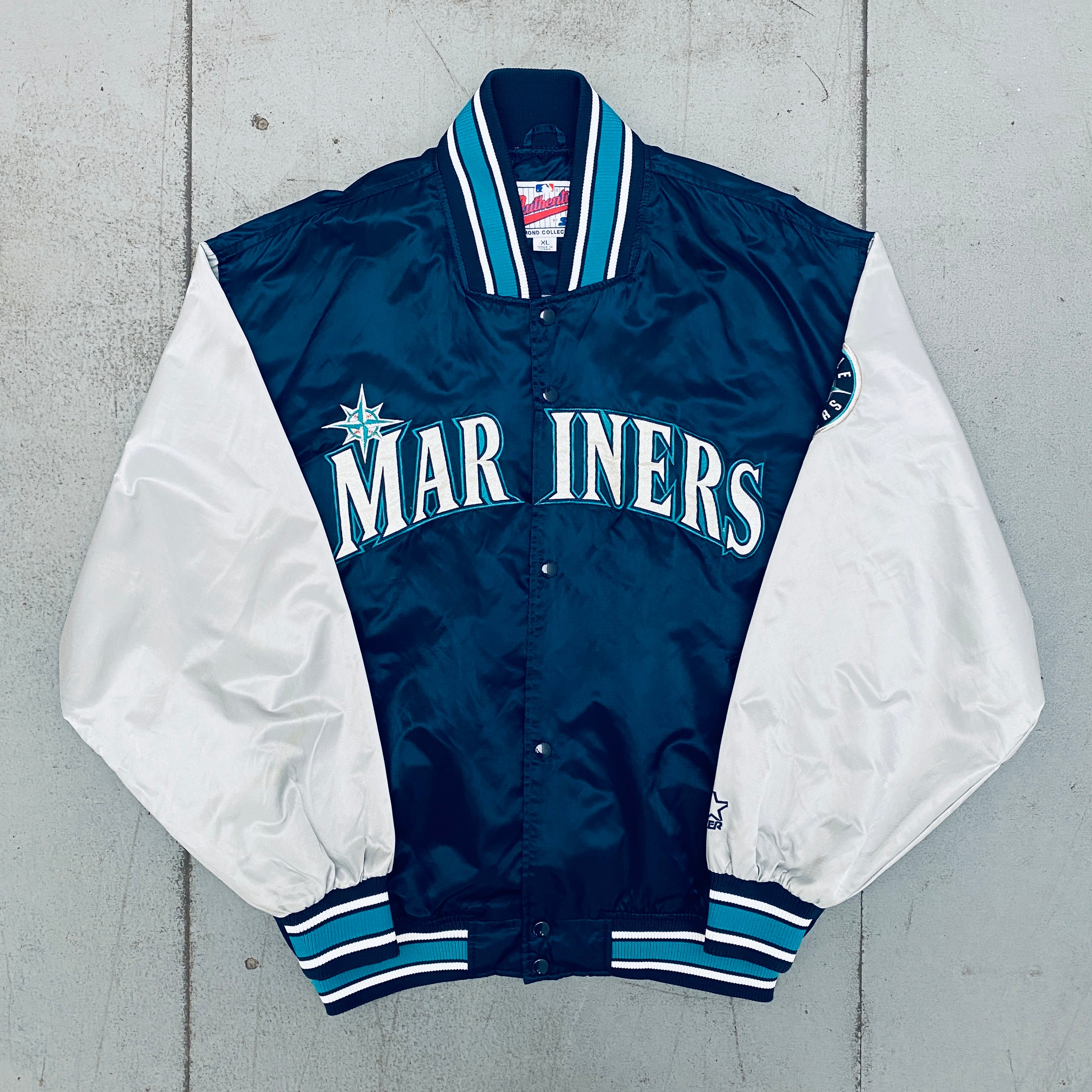 Seattle Mariners 1990s Satin Diamond Collection Lightweight Baseball Bomber Jacket for Men - Vintage MLB Dugout Jacket, XL - Perfect for Game Day, Sports Events & Casual Wear