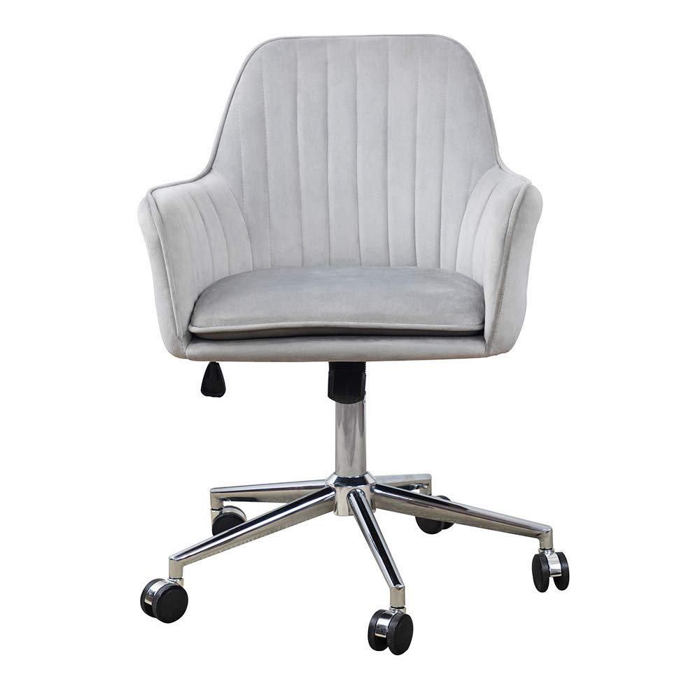 ARDICO Modern Velvet Home Office Chair with Middle Back & Arms - Ergonomic Desk Task Chair for Study, Bedroom, or Workspace (Grey)