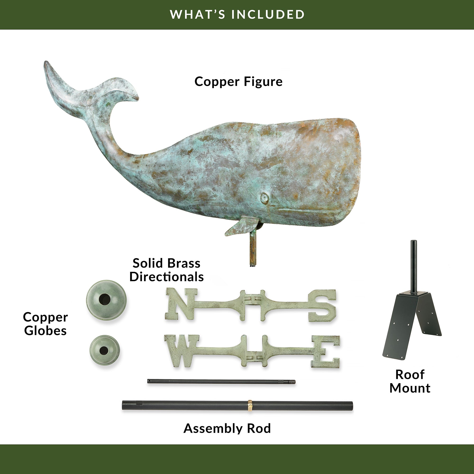 Large 37-Inch Whale Weather Vane for Outdoor Garden Decoration - Rustproof Metal Roof Mount Weathervane for Yard, Farmhouse, or Coastal Home Decor
