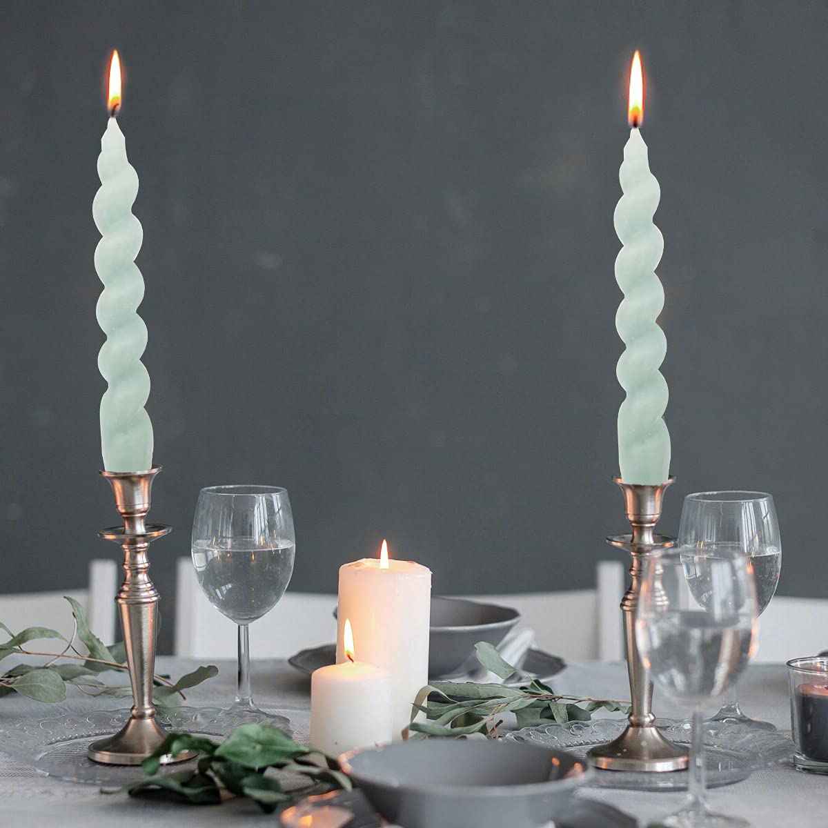 Spiral Taper Dinner Candles - 7.5 Inch Unscented Conical Stick Candles, Aesthetic Decorative Candles for Christmas, Weddings & Dining Table Centerpieces (2-Pack, Blue)