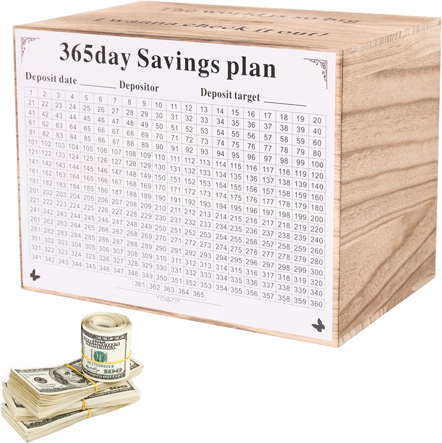 Large Wooden Piggy Bank for Adults - 365 Day Money Saving Challenge, Cash Vault Savings Box for Coins & Bills (Must Break to Open) - Perfect for Financial Goals, Gift Giving & Home Decor