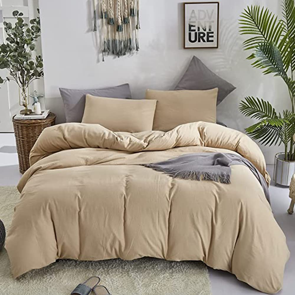 CLOTHKNOW 3-Piece Champagne Comforter Set Twin Size - Soft Beige Light Brown Taupe Bedding with 2 Pillowcases for Cozy Bedroom Decor & Guest Room Essentials