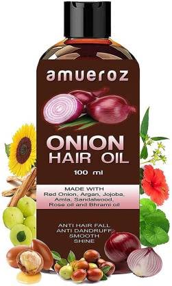Amueroz Onion Hair Oil for Hair Growth & Anti Hair Loss - Hibiscus, Argan, Bhringraj, Amla, Neem & Coconut Oil Blend (100ml) - Promotes Strong, Healthy Hair & Stress Relief - Perfect for Daily Hair Care & Scalp Massage