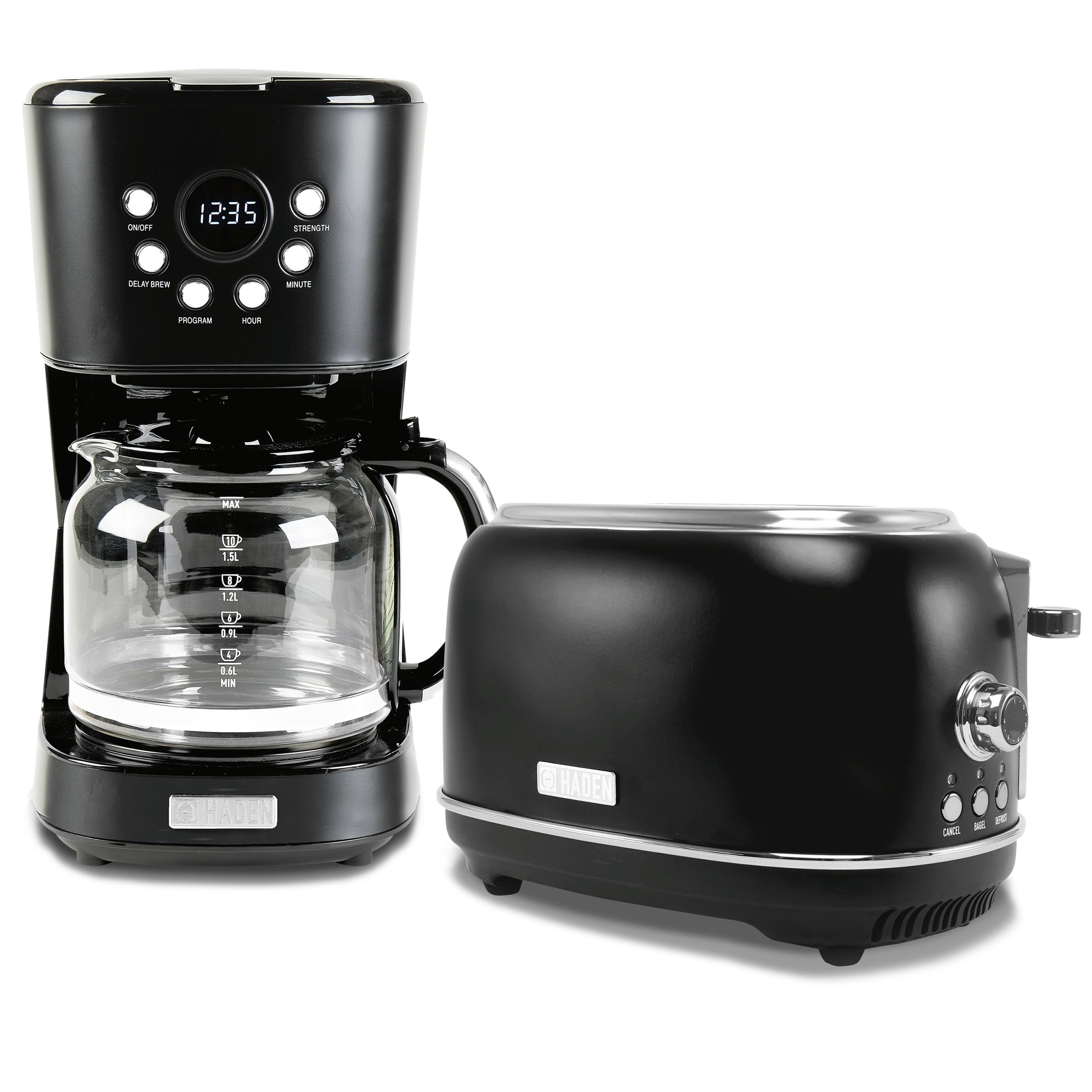 Haden 12-Cup Programmable Drip Coffee Maker with Heritage 2-Slice Wide Slot Stainless Steel Toaster Set - Turquoise & Chrome | Perfect for Home Kitchen, Office, and Breakfast Nook