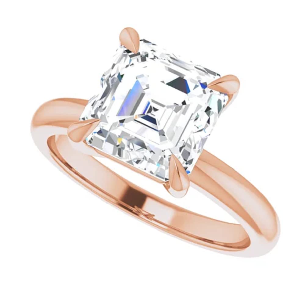 10K Solid Rose Gold Handmade Engagement Ring - 2.0 CT Asscher Cut Moissanite Diamond Solitaire Wedding Band for Women - Perfect for Proposals, Anniversaries & Bridal Jewelry Gifts