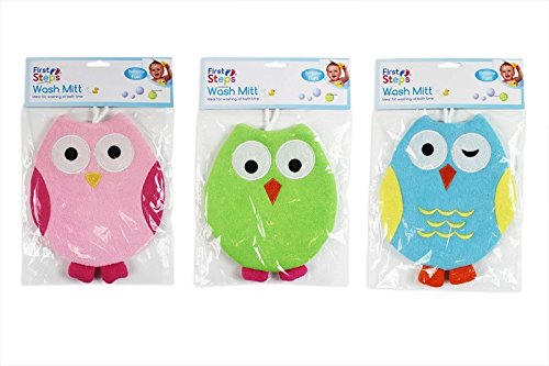 Soft Baby Wash Mitts Pack of 3 - Owl Design Bath Towel & Flannel Washcloth for Newborns & Toddlers - Gentle Skin Care for Bath Time, Spa & Sensitive Skin