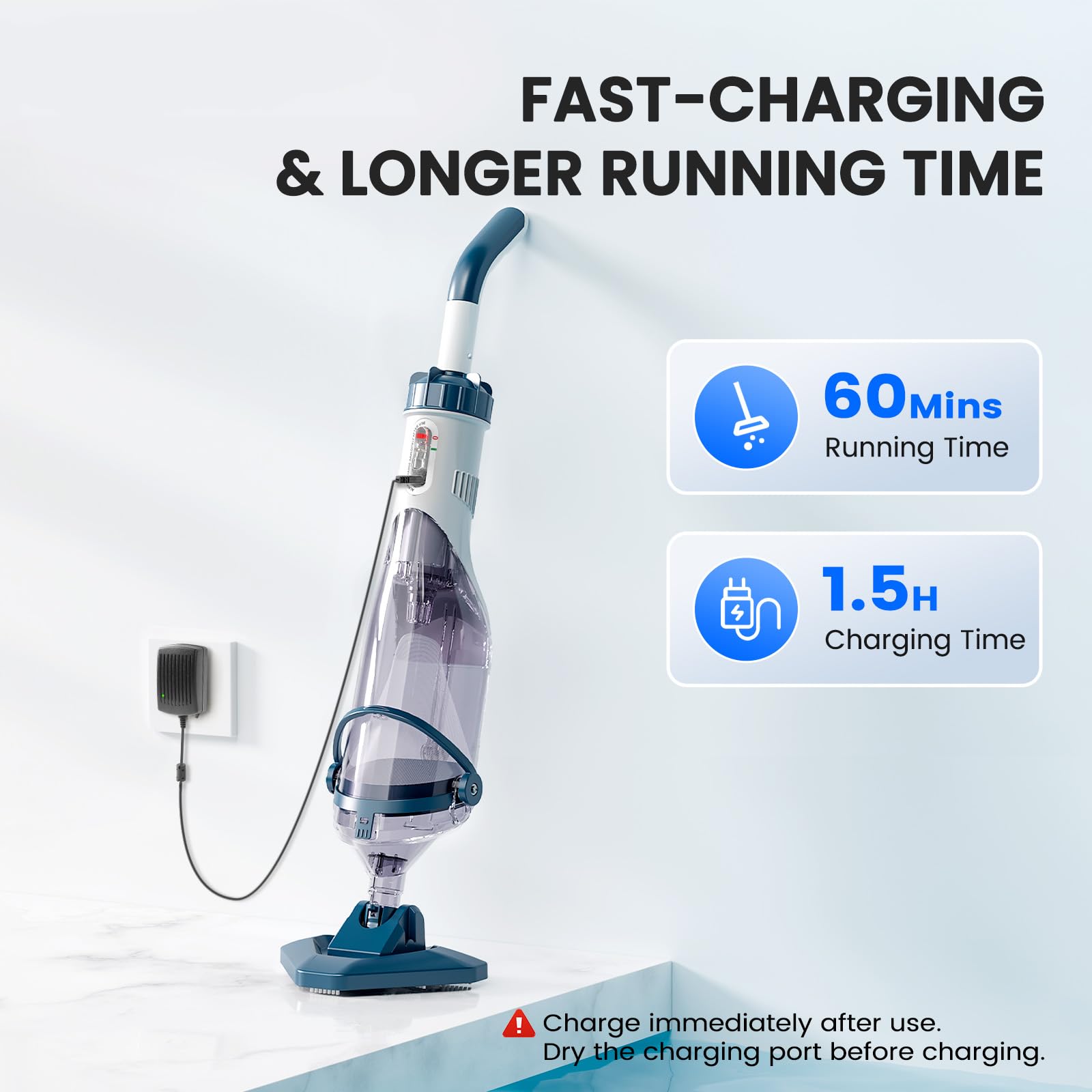 2024 Upgraded Rechargeable Pool Vacuum Cleaner for Above Ground Pools - Telescopic Pole, 1H Runtime, 18.5 GPM Powerful Suction - Ideal for Quick Cleaning of Leaves, Debris & Fine Sand in Backyard Swimming Pools (Model T403)