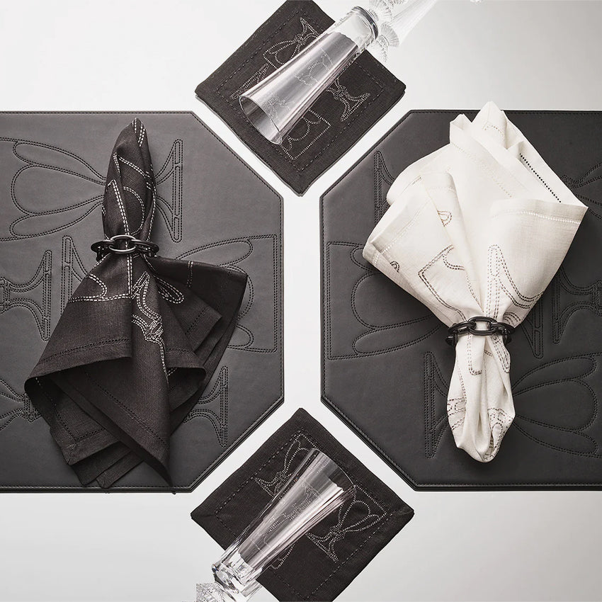 Baccarat X Kim Seybert Harcourt Cocktail Napkins - Luxury Linen Cocktail Napkins for Elegant Entertaining, Dinner Parties & Home Decor