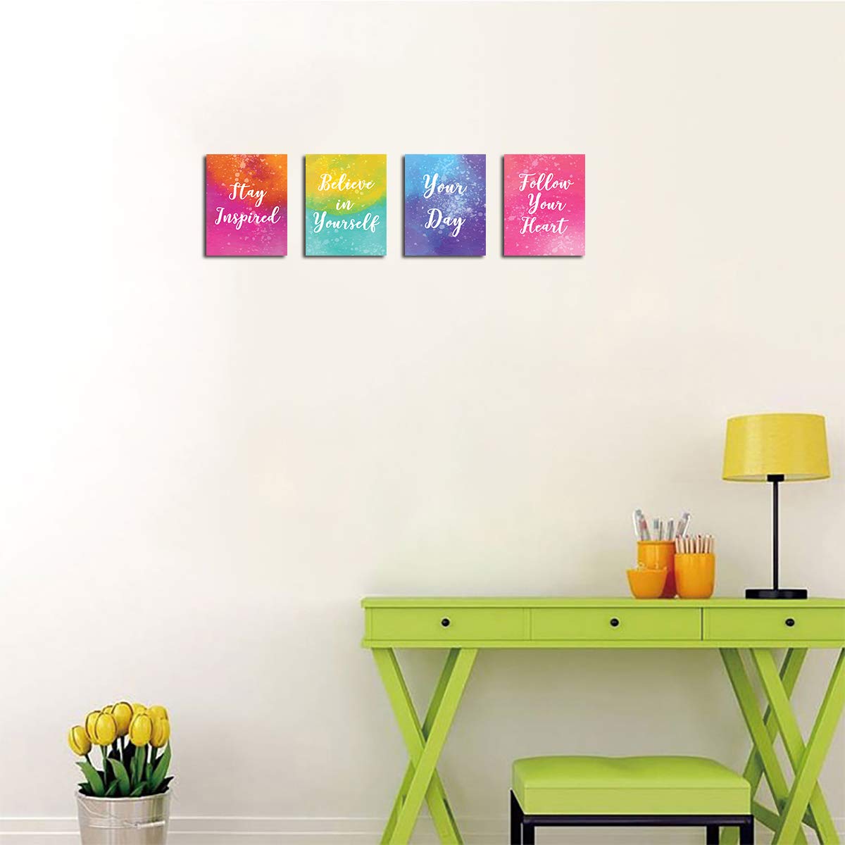 Inspirational Wall Art Motivational Quotes Canvas Print - Set of 4 Unframed Modern Posters for Home Office, Bedroom & Bathroom Decor - Perfect for Teens, Kids Room & Positive Vibes Interior Design