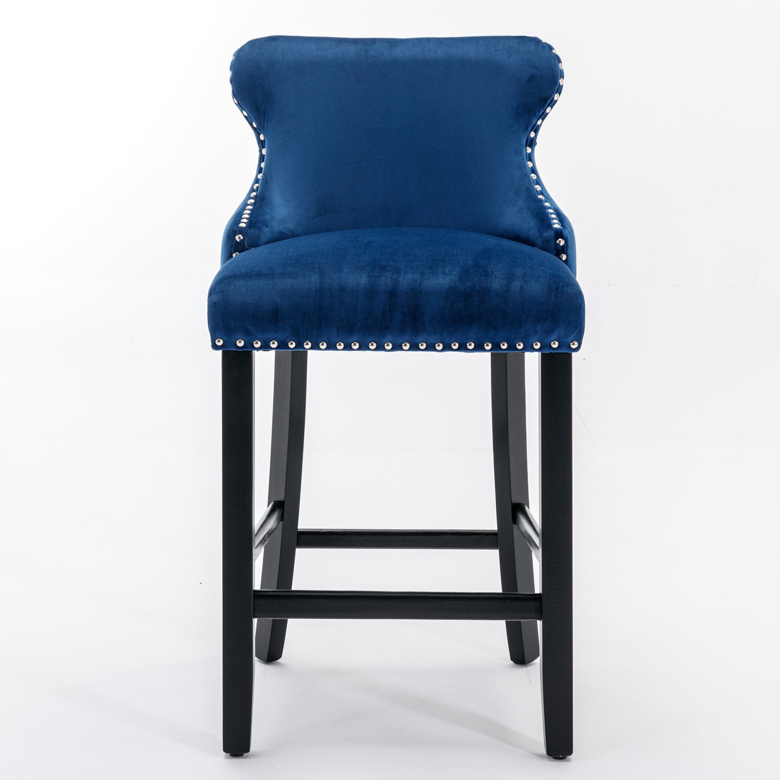 Contemporary Velvet Upholstered Wingback Bar Stools with Button Tufted Design, Wooden Legs & Chrome Nailhead Trim - Set of 4 Blue Bar Chairs (SW1824BL) for Kitchen Island, Breakfast Nook & Home Bar Decor