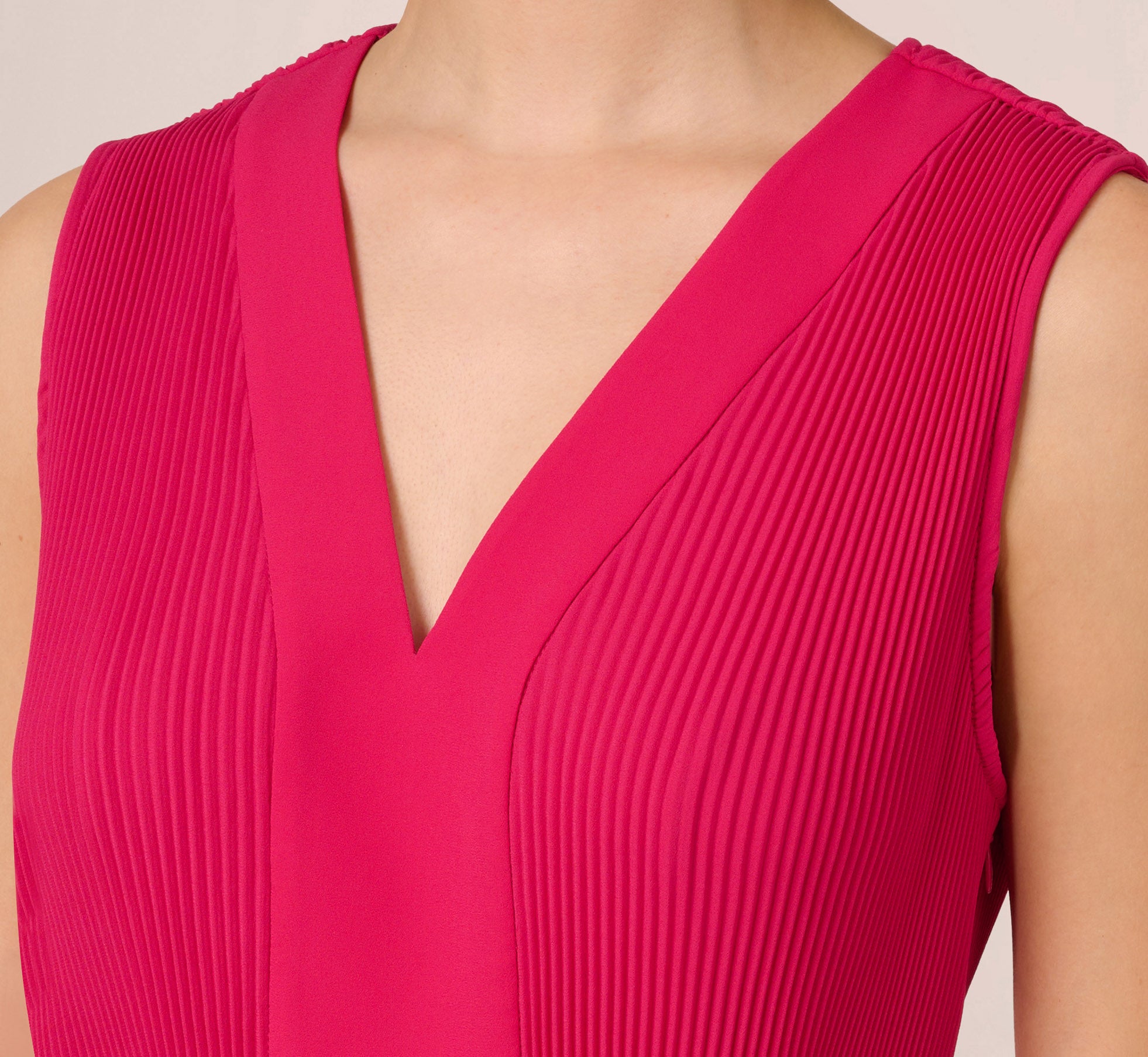 Hot Pink Sleeveless Pleated Dress with Self-Tie Waist - Perfect for Summer Parties, Weddings & Casual Outings