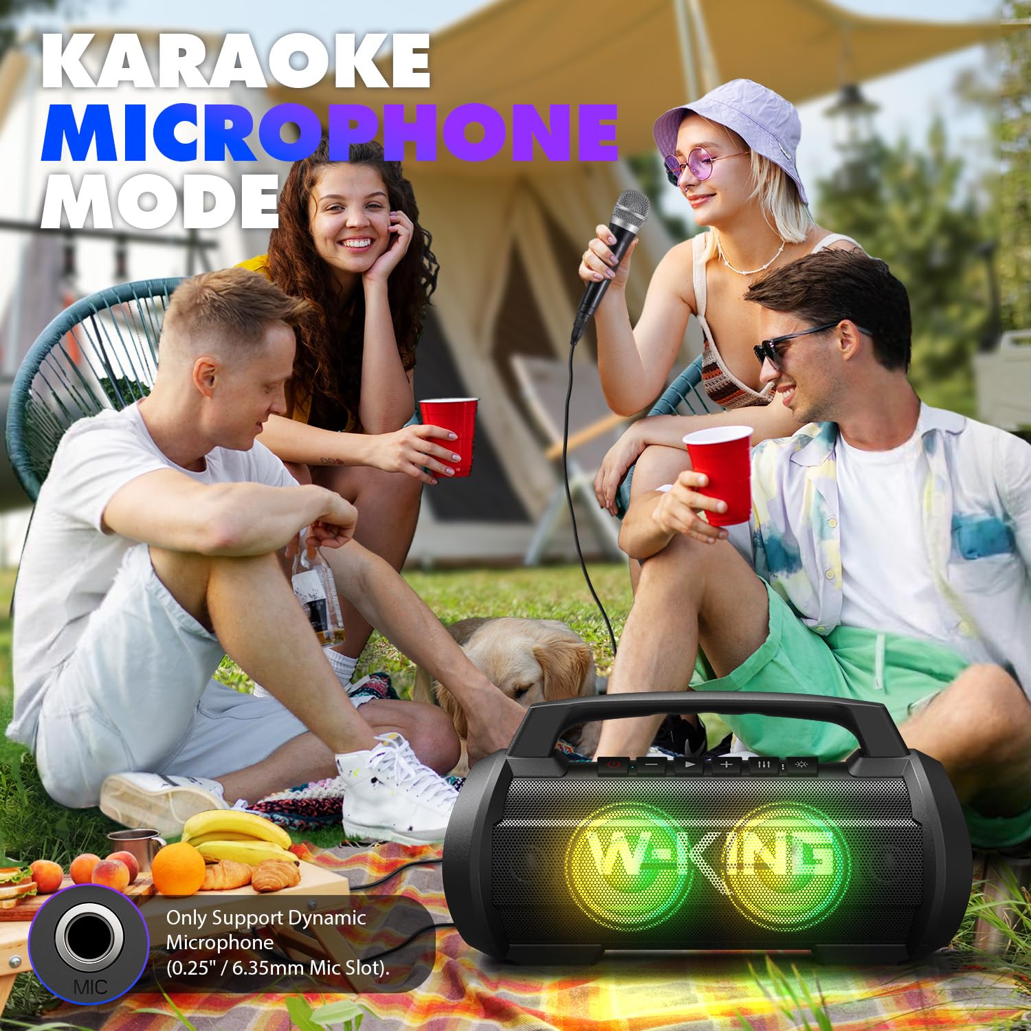 W-KING 120W Max Loudest Bluetooth Speaker - IPX6 Waterproof Portable Wireless Speaker with 70W Deep Bass, 2 Subwoofers, DSP, EQ, 42H Playtime, LED Lights, Power Bank - Perfect for Outdoor Parties, Beach, Camping & Large Events