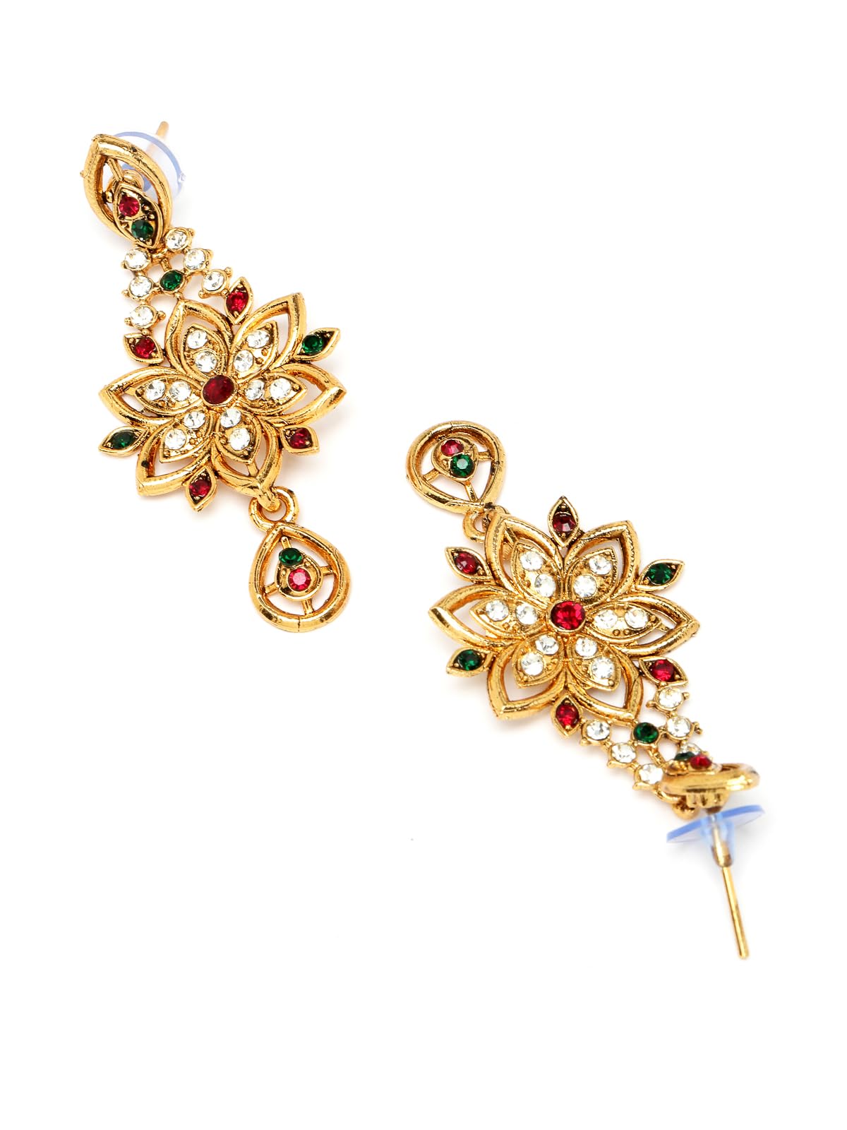 Elegant Gold Plated Multicolor AD Stone Collar Bone Necklace & Earrings Set for Women | Fashion Jewelry Gift for Party, Wedding & Evening Occasions (NS105515)