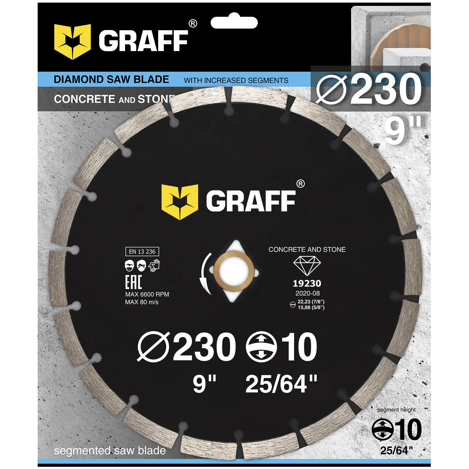 9 Inch Diamond Blade for Angle Grinder - Premium Diamond Cutting Wheel for Stone, Marble, Granite, Brick, Concrete Cutting - 10mm Segment Height - Perfect for Masonry, Paving & Construction Projects - GRAFF