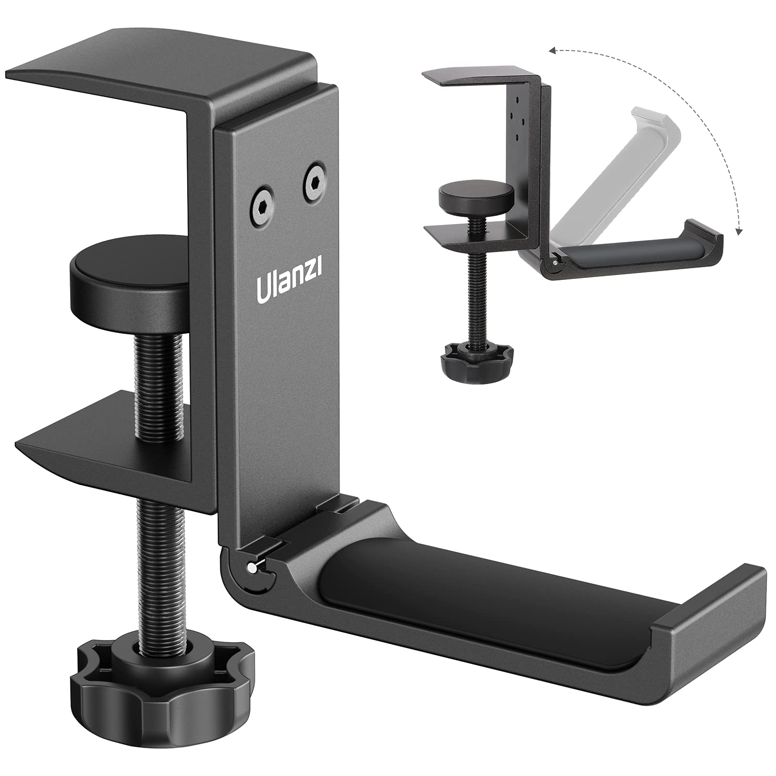 ULANZI Foldable Under Desk Headphone Stand - Aluminum Headset Hanger Mount with Non-Slip Silicone Pad, Space Saving Universal Hook for Gaming & Office Headsets - Perfect for PC, PS5, Xbox & Workstation Setup